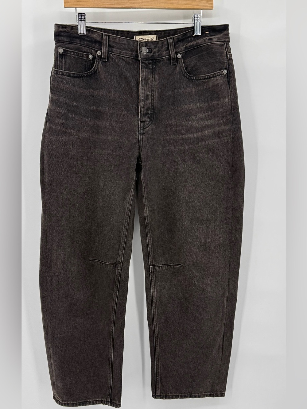 Madewell The Darted Barrel Leg Jean Women's Size 28 Black Brown Denim Wide Leg